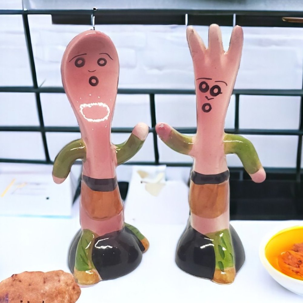 Spoon & Fork Salt and Pepper Shakers - Ceramic - Hand Painted